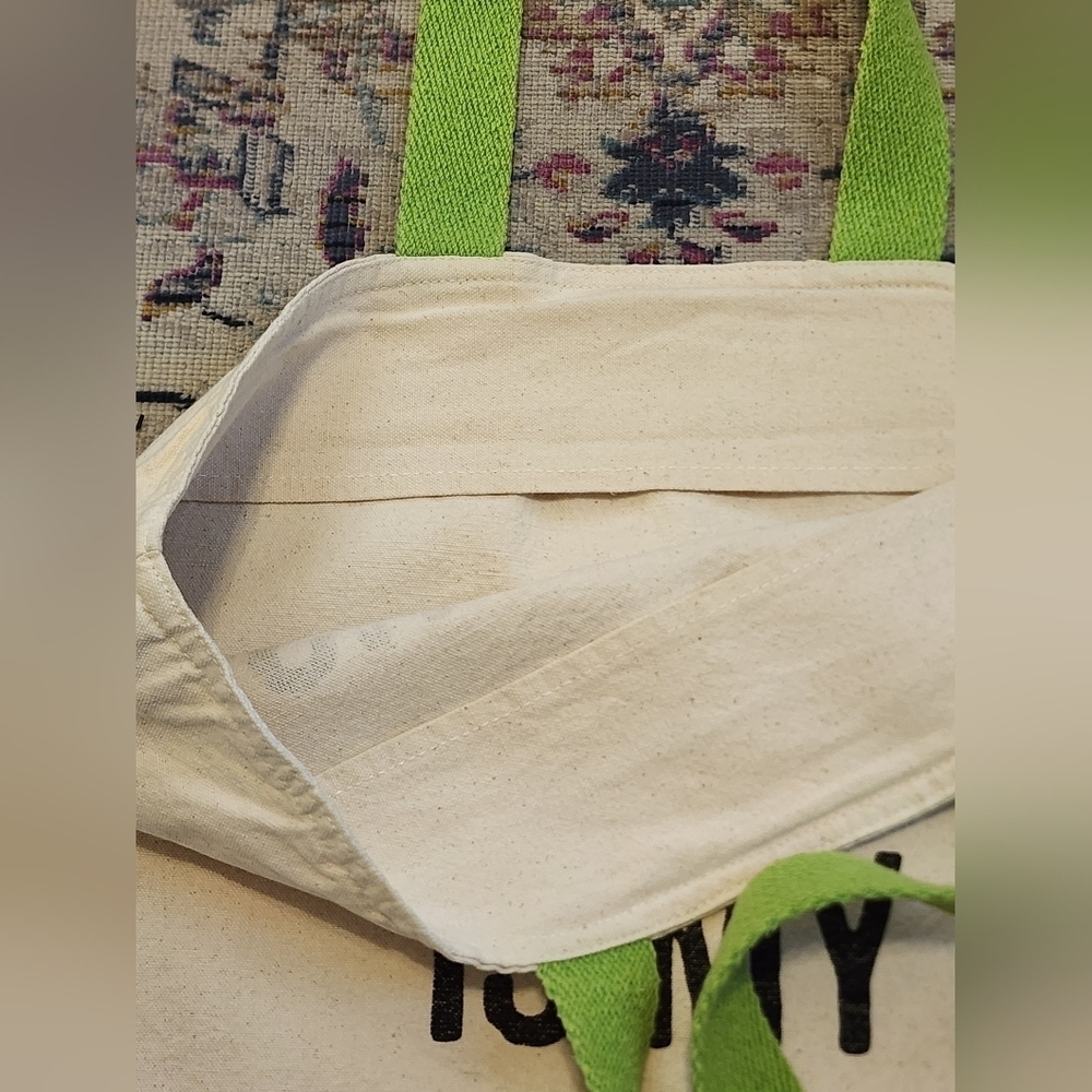 Canvas Graphic Shoulder Tote Bag Lime Handles - Picture 5 of 6